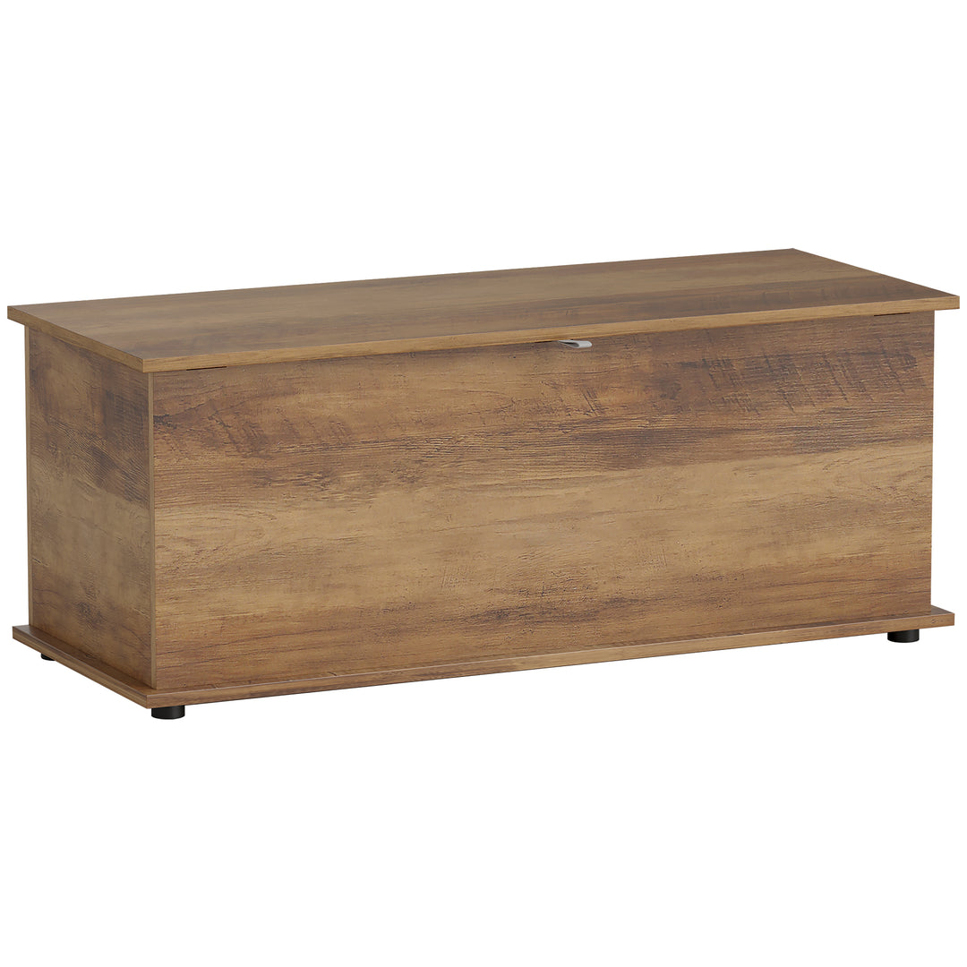 113L Storage Chest, Storage Box with Flip-Top Lid and 2 Safety Hinges, Storage Trunk for Living Room, Entryway, 100 x 40 x 40 cm, Brown Wood Grain