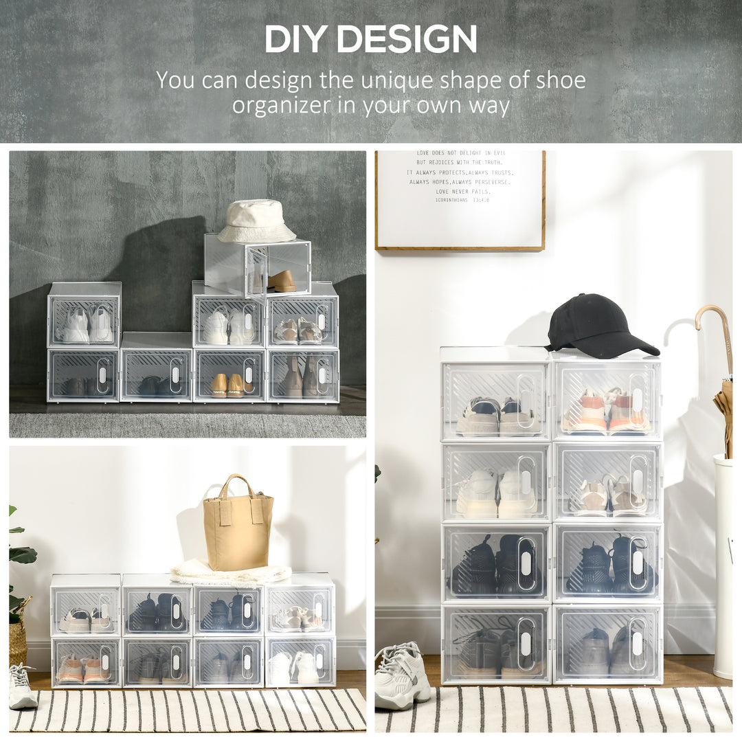 MCL 8PCS Clear Shoe Box, Plastic Stackable Shoe Storage Box for UK/EU Size up to 8.5/43 with Magnetic Door for Women/Men, 25 x 35 x 19cm