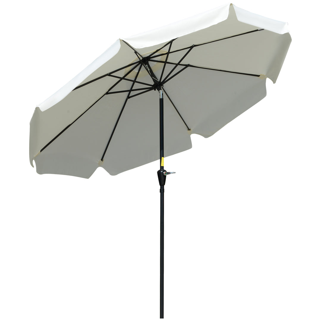 MCL 2.7m Patio Parasol Garden Umbrellas Outdoor Sun Shade Table Umbrella with Tilt, Crank, 8 Ribs, Ruffles, White