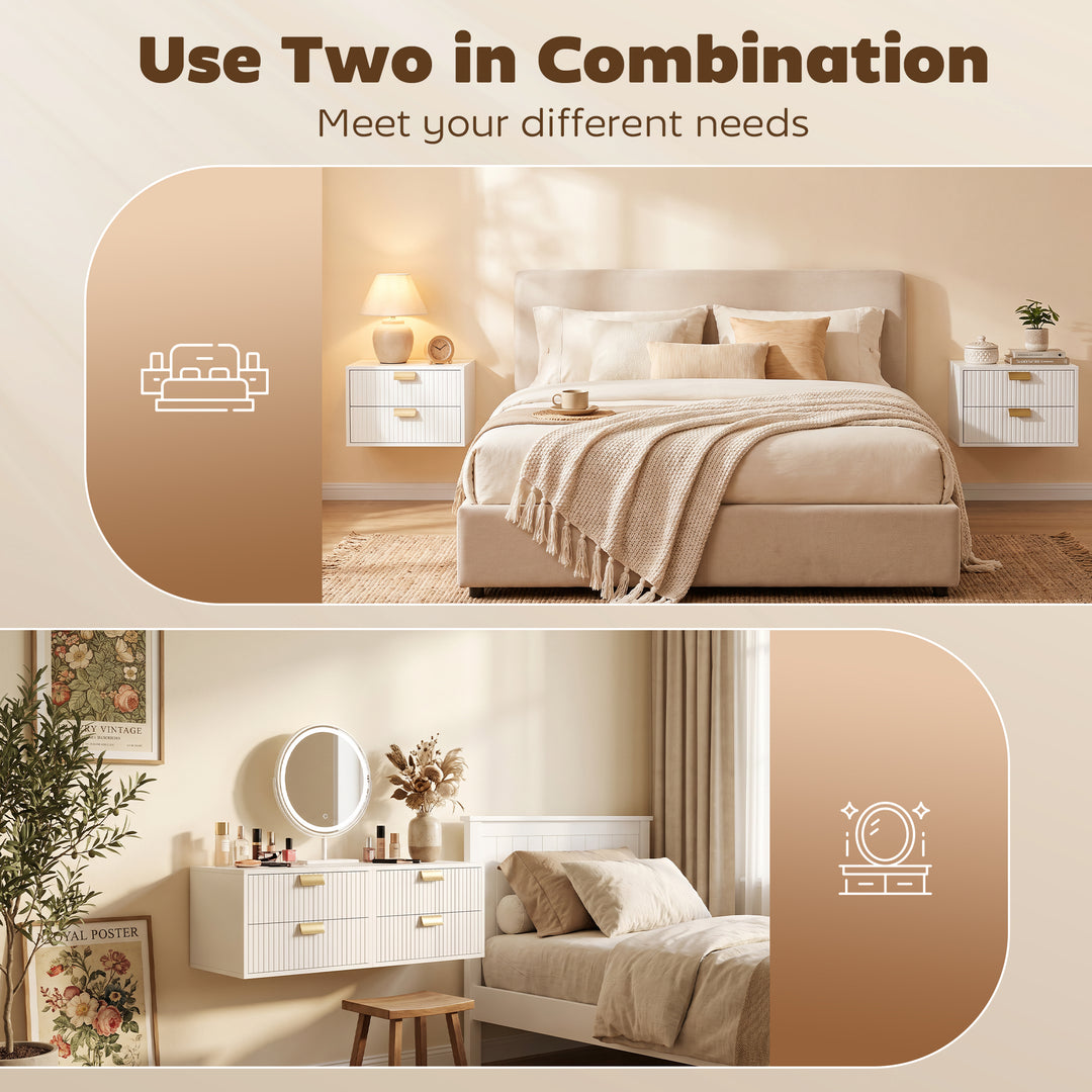 Modern Floating Nightstands Set of 2, Wall Mounted Bedside Tables with