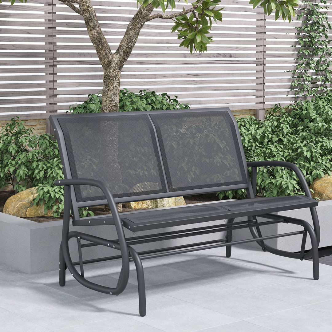 2-Person Outdoor Glider Bench Patio Double Swing Gliding Chair Loveseat w/Power Coated Steel Frame for Garden Patio Porch, Black