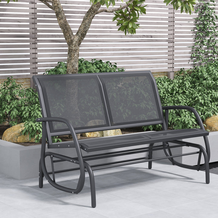 2-Person Outdoor Glider Bench Patio Double Swing Gliding Chair Loveseat w/Power Coated Steel Frame for Garden Patio Porch, Black