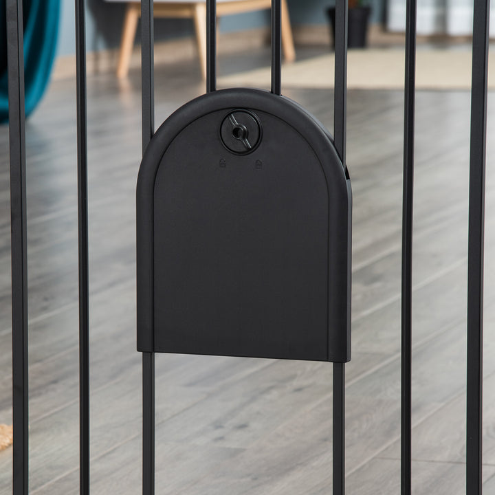 Dog Gate with Cat Flap Pet Safety Gate Barrier, Stair Pressure Fit, Auto Close, Double Locking, for Doorways, Hallways, 75-82 cm Black