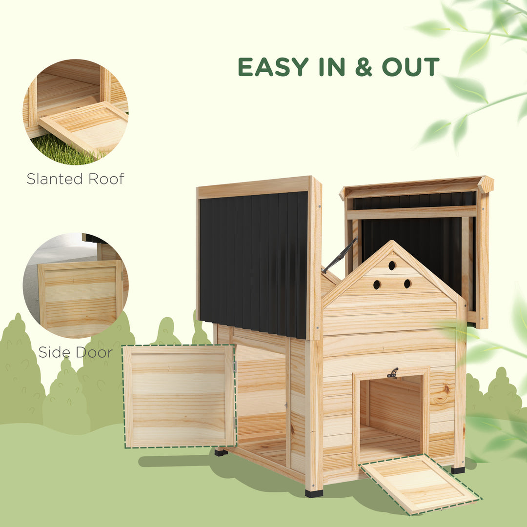 Wooden Duck House with Double Doors, Openable Roof, Ventilation Holes, Removable Base, Natural Wood Finish