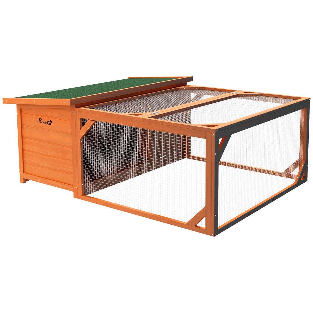 MCL Rabbit Hutch Outdoor Guinea Pig Hutch with Run Small Animal Off-ground Duck House Hideaway Backyard with Openable Roof 125.5 x 100 x 49cm Orange