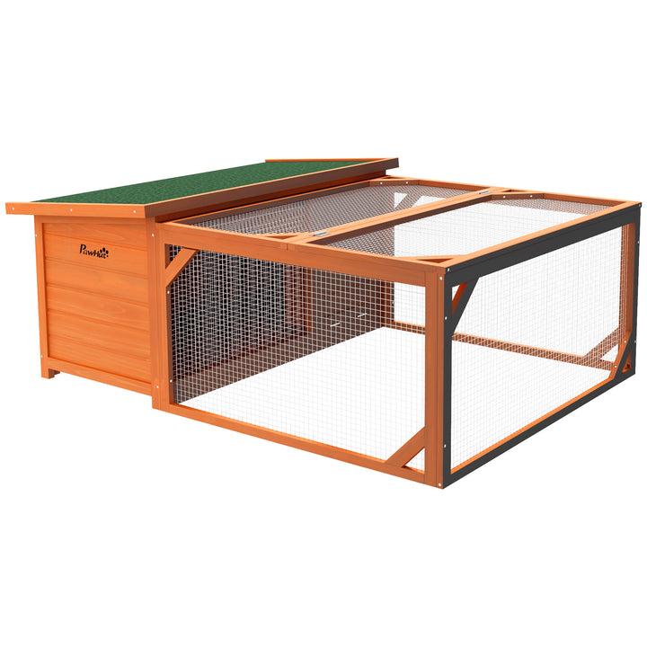 MCL Rabbit Hutch Outdoor Guinea Pig Hutch with Run Small Animal Off-ground Duck House Hideaway Backyard with Openable Roof 125.5 x 100 x 49cm Orange