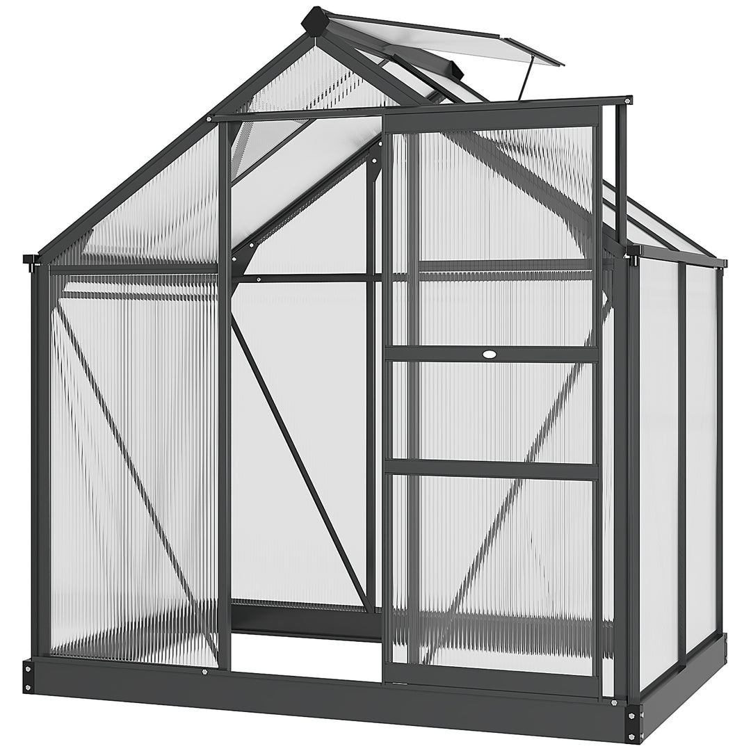 MCL 6 x 4ft Polycarbonate Greenhouse, Large Walk-In Green House with Slide Door and Window, Garden Plants Grow House with Aluminium Frame and Foundation, Grey