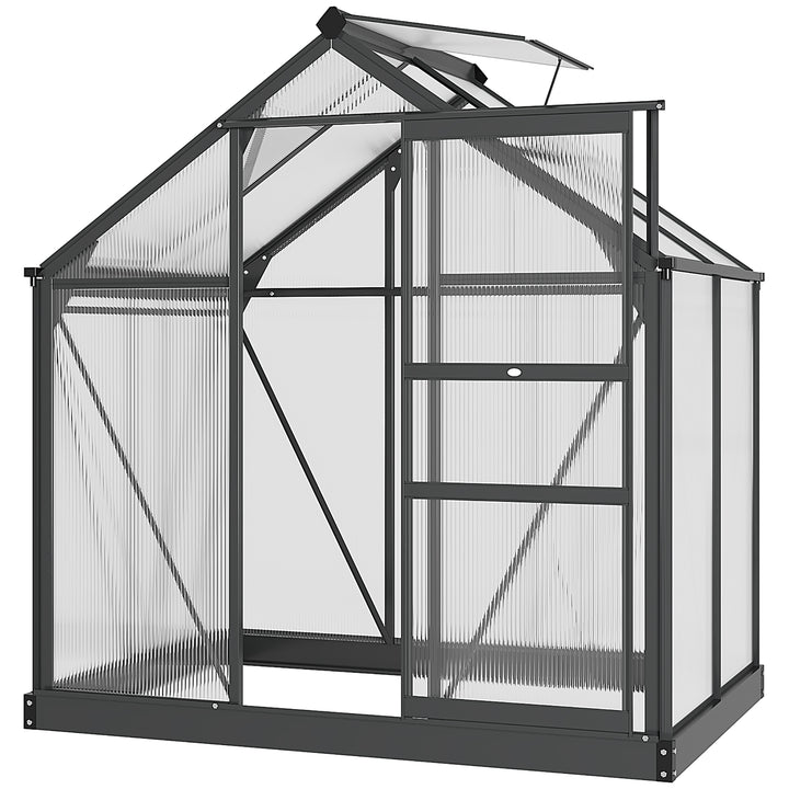 MCL 6 x 4ft Polycarbonate Greenhouse, Large Walk-In Green House with Slide Door and Window, Garden Plants Grow House with Aluminium Frame and Foundation, Grey