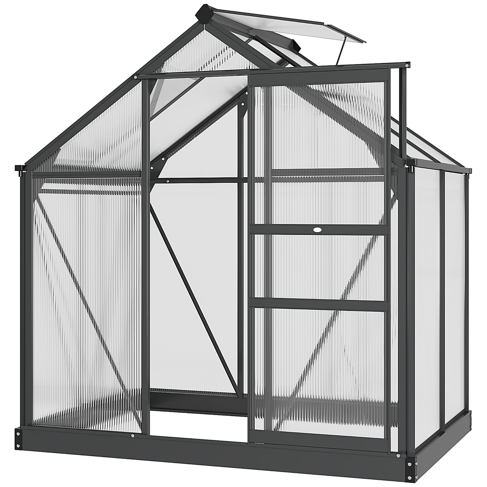 6 x 4ft Polycarbonate Greenhouse, Large Walk-In Green House with Slide Door and Window, Garden Plants Grow House with Aluminium Frame and Foundation, Grey