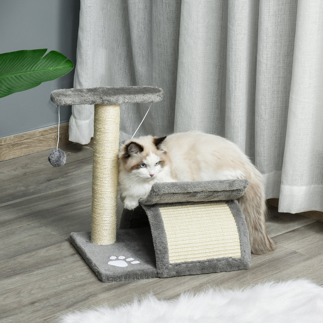 PawHut Kitten Activity Tree with Sisal Scratching Posts, Compact Cat Play Tower with Rotating Bar, Tunnel, Grey | Aosom UK