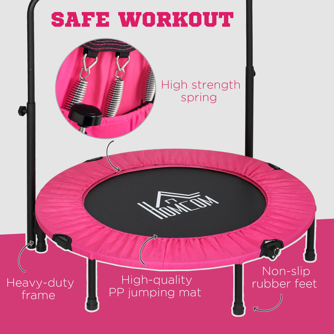 40" Foldable Mini Fitness Trampoline, with Adjustable Foam Handle, Pink