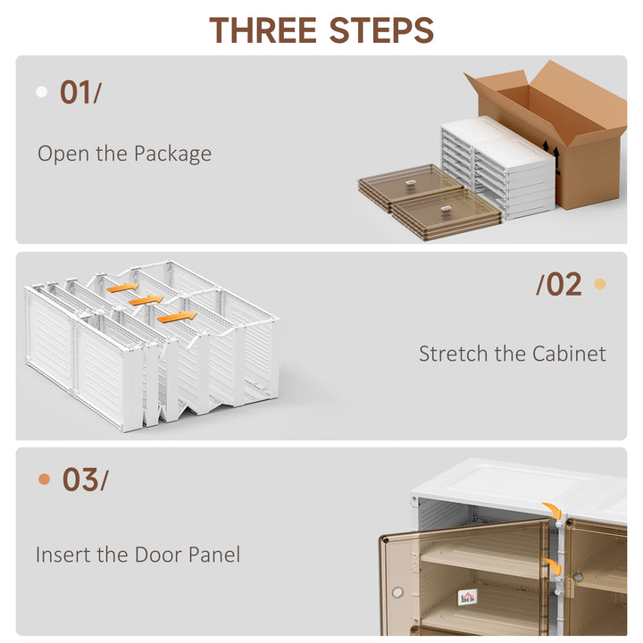 HOMCOM Plastic Shoe Storage Cabinet, Portable Cube Shoe Storage Organizer for Space Saving Bedroom, Entryway for Shoes and Slippers, White and Brown