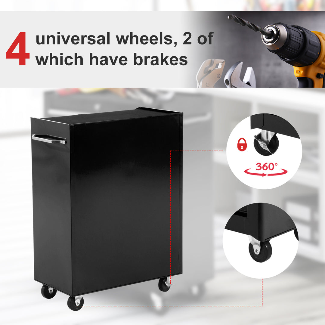 5-Drawer Tool Chest, Lockable Steel Tool Storage Cabinet with Wheels and Handle Tool Box for Garage, Workshop, Black