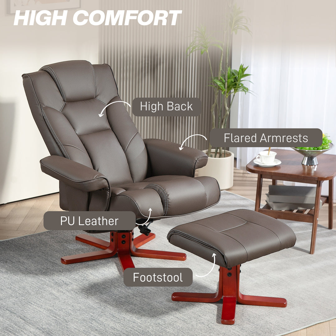 HOMCOM Faux Leather Manual Recliner and Footstool Set - Brown | Aosom UK