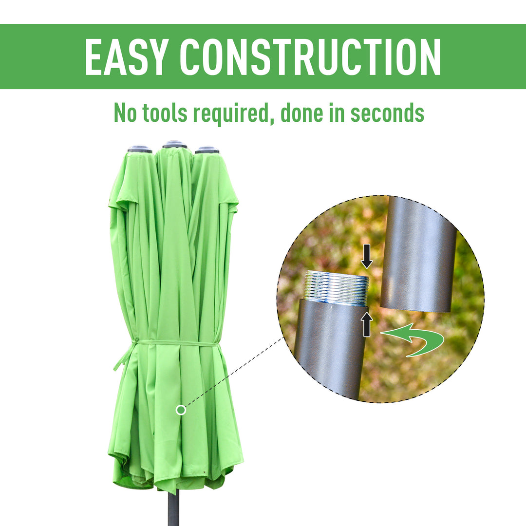 4.6M Sun Umbrella Canopy Double-sided Crank Sun Shade w/ Cross Base Green