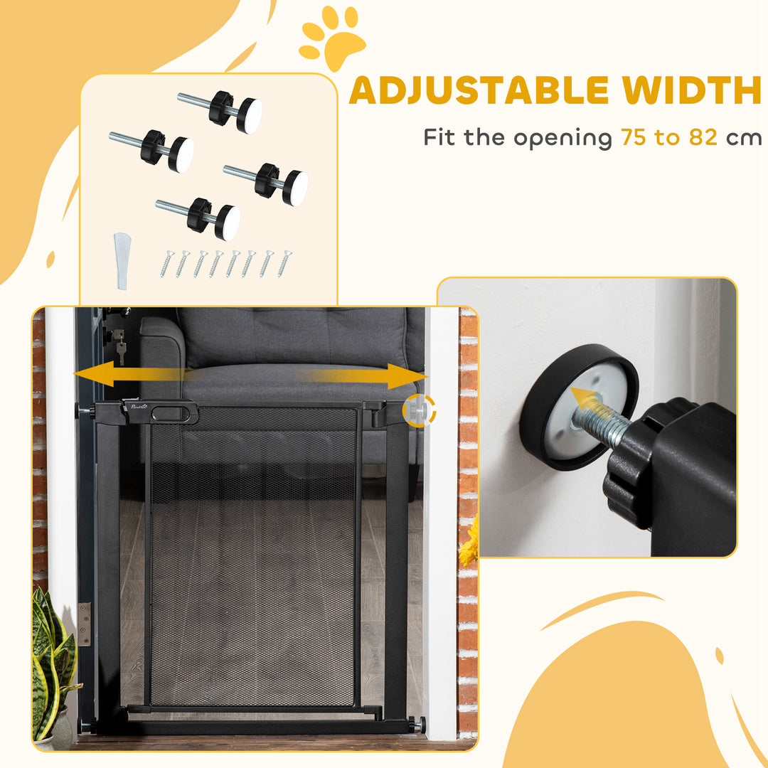 MCL Dog Safety Gate, for Hallways, Staircases, Doors w/ Automatic Closing Door - Black