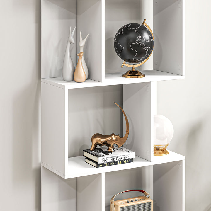 Bookcase, S-Shaped Wooden Bookshelf, 5 Tiers Freestanding Storage Shel