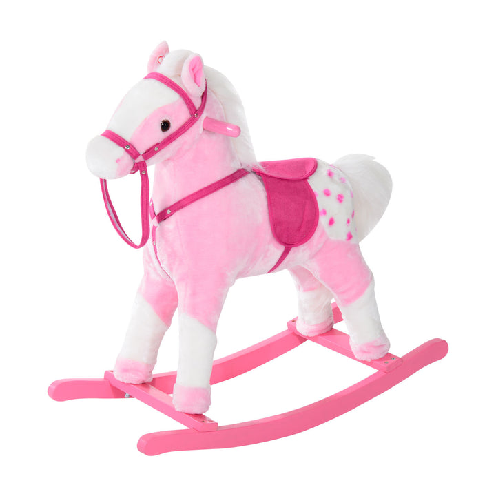 HOMCOM Childrens Plush Rocking Horse with Sound-Pink | Aosom UK