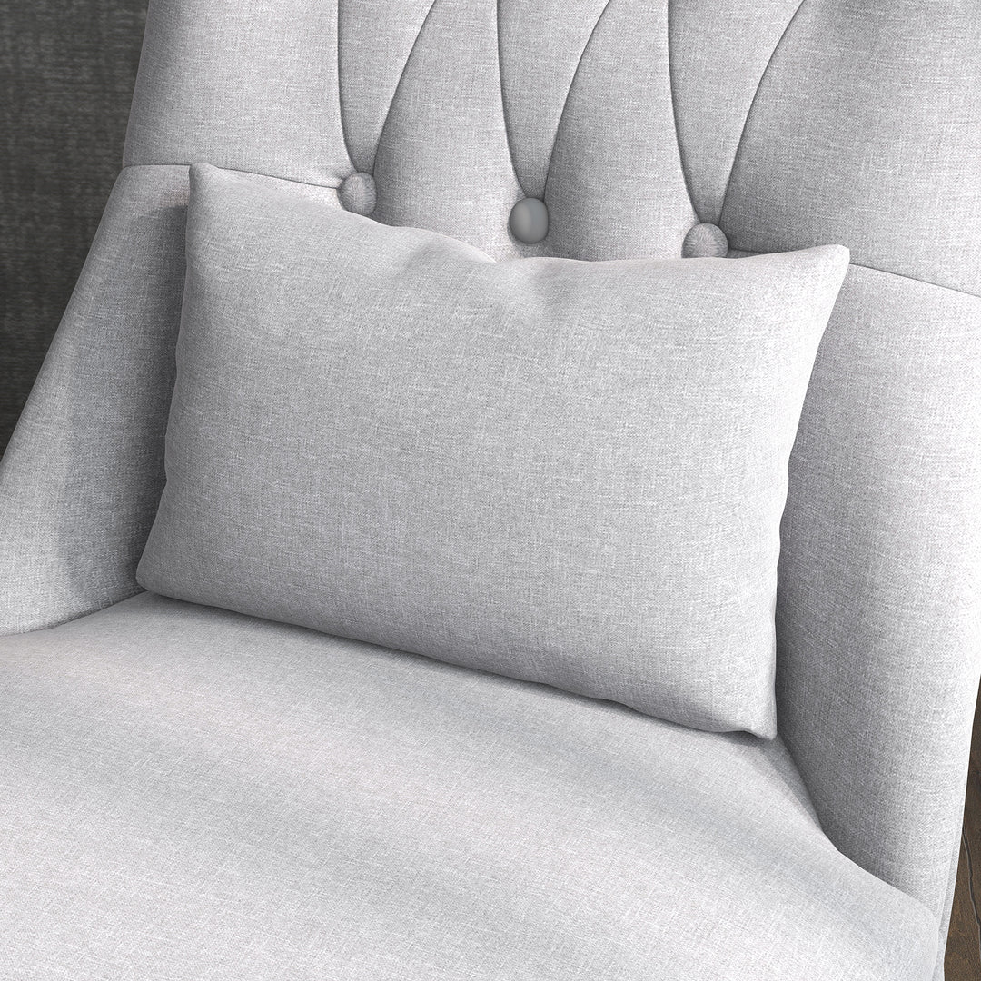 Fabric Single Sofa, Tub Chair, Upholstered Bedroom Chair with Pillow, Solid Wood Leg for Home, Living Room, Dining Room, Set of 2, Grey