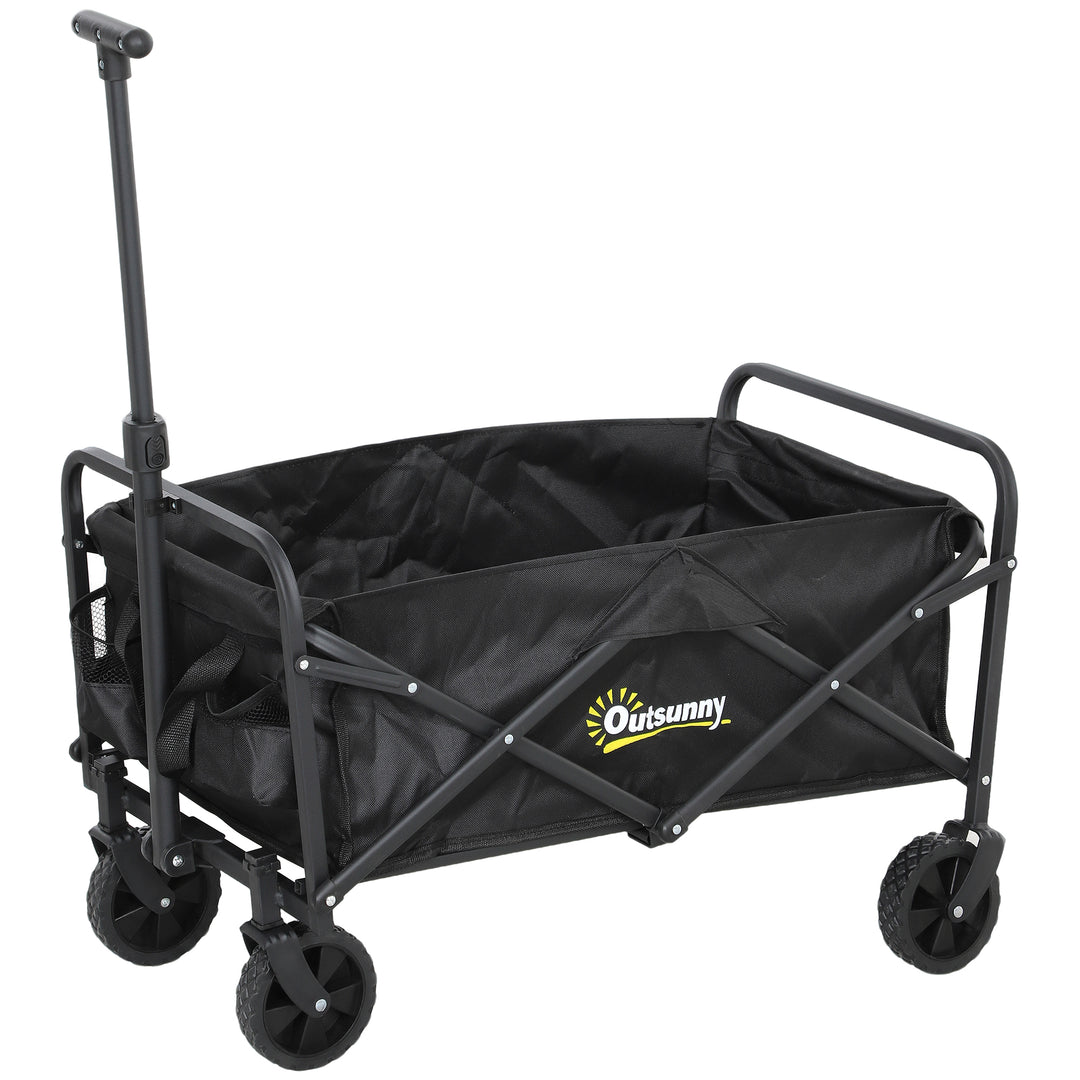 62L Festival Trolley on Wheels, Garden Folding Trolley Cart, 120kg Heavy Duty Collapsible Folding Wagon with Adjustable Handle and Carrying Bag for Beach, Camping, Festival, Black