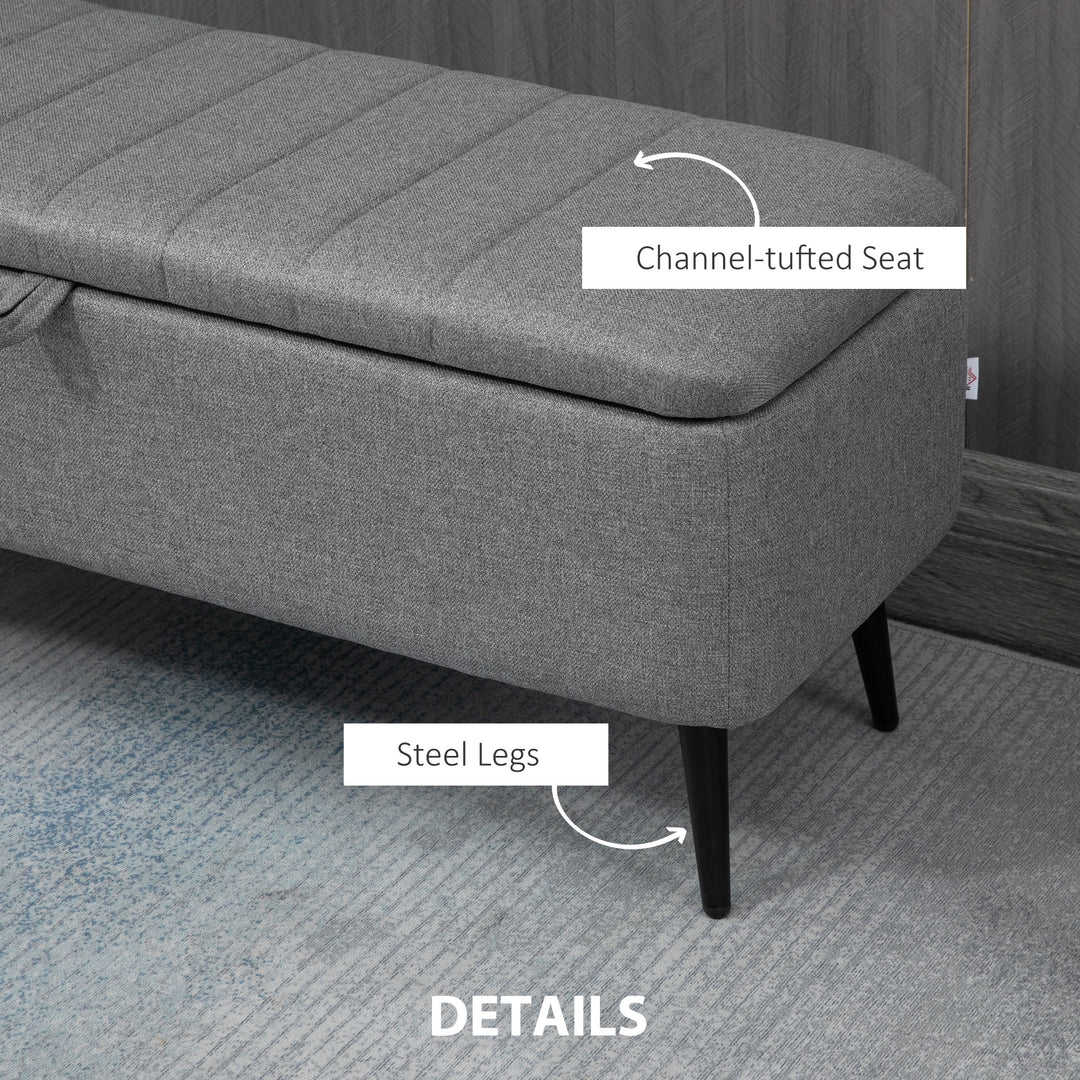 Storage Ottoman with Flip Top, Rectangular Upholstered Bench, Linen Look Fabric Footstool with Steel Legs for Living Room, Bedroom, Grey