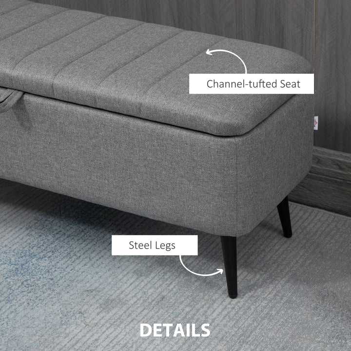 Storage Ottoman with Flip Top, Rectangular Upholstered Bench, Linen Look Fabric Footstool with Steel Legs for Living Room, Bedroom, Grey
