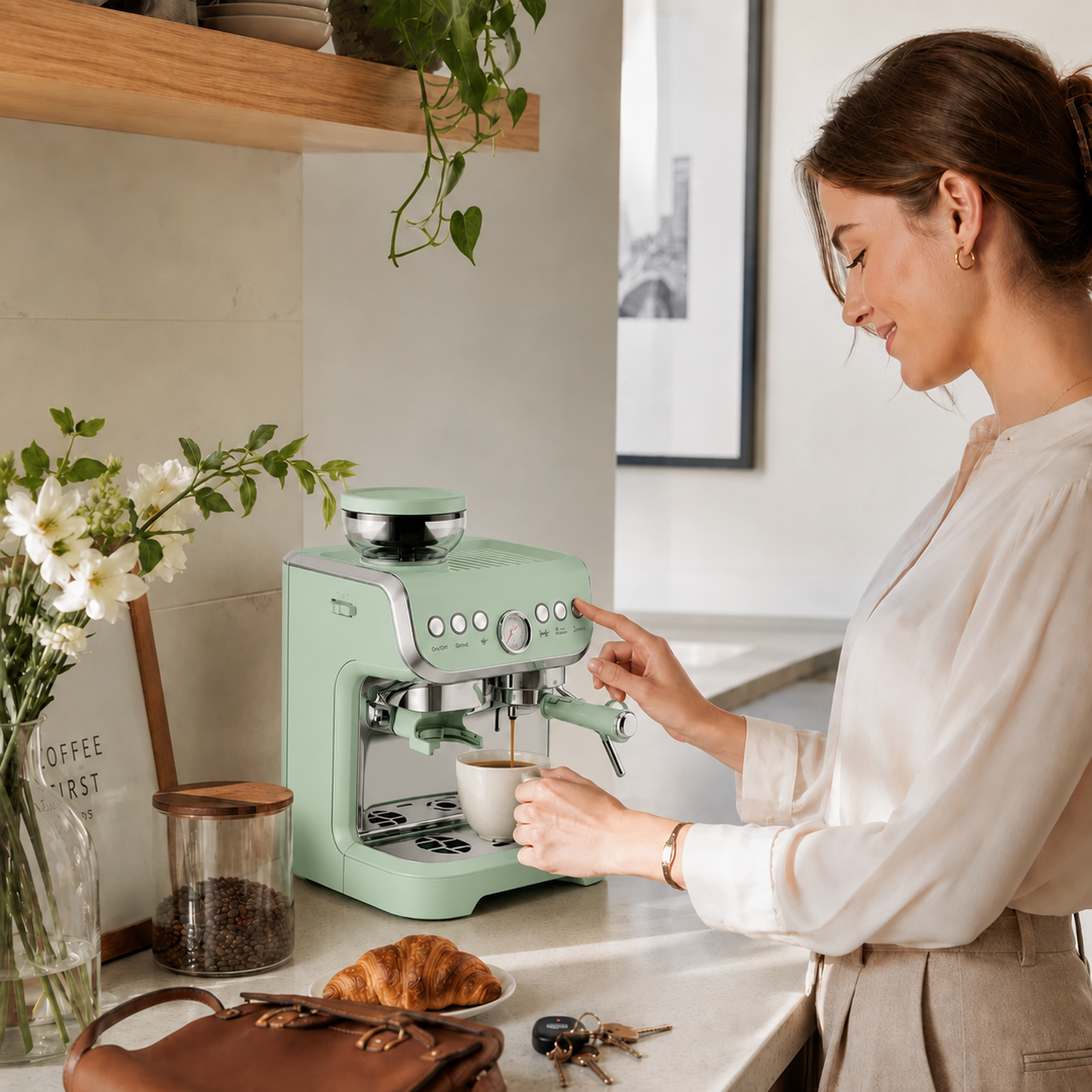 15 Bar Coffee Machine, with Adjustable Grind, Steamer and Accessories 