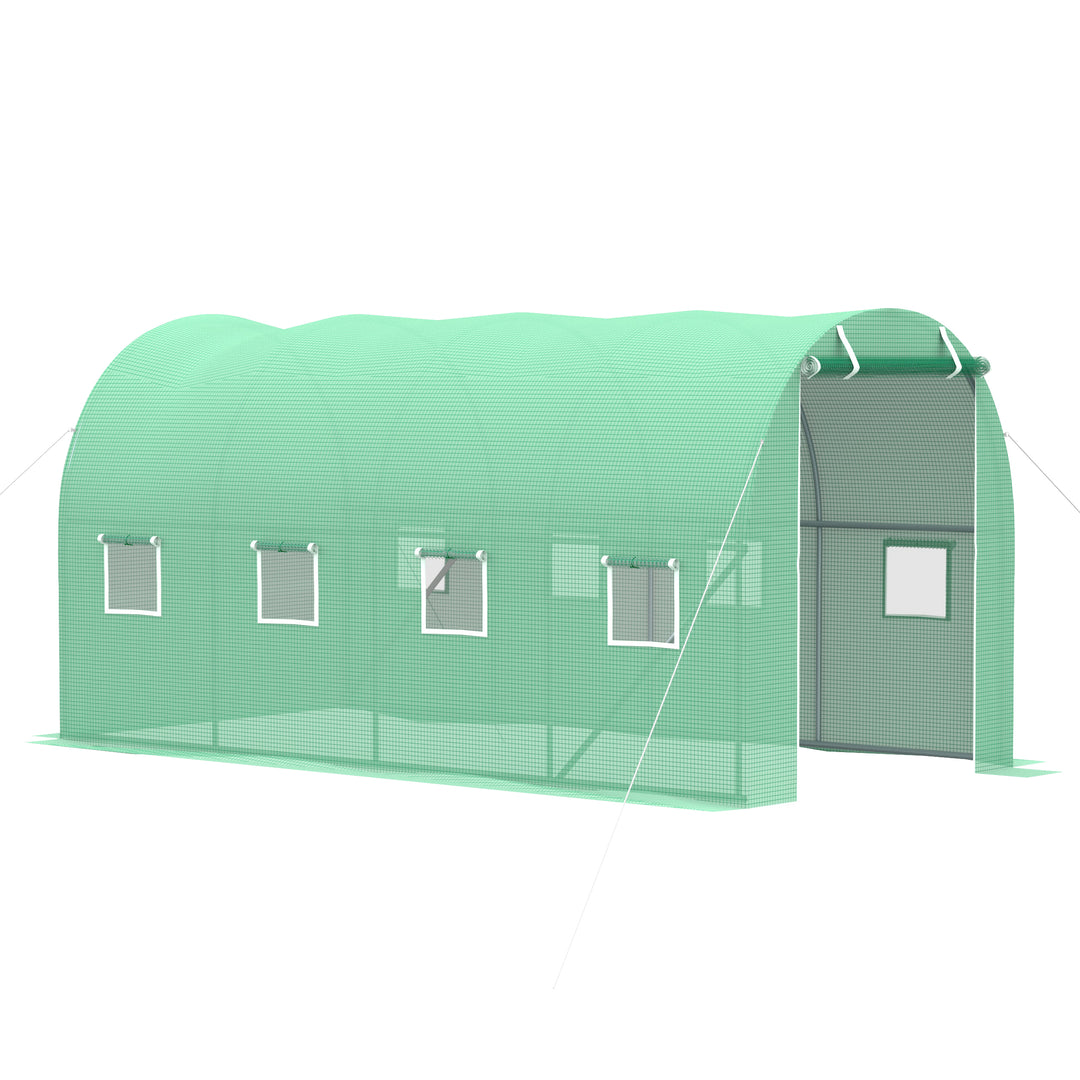 MCL Walk-in Polytunnel Greenhouse, Outdoor Garden Tunnel Greenhouse Tent with Zipped Roll-Up Door and 8 Mesh Windows, 4 x 2M