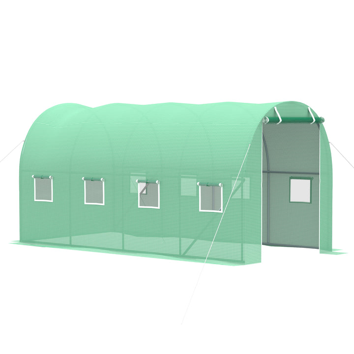 MCL Walk-in Polytunnel Greenhouse, Outdoor Garden Tunnel Greenhouse Tent with Zipped Roll-Up Door and 8 Mesh Windows, 4 x 2M