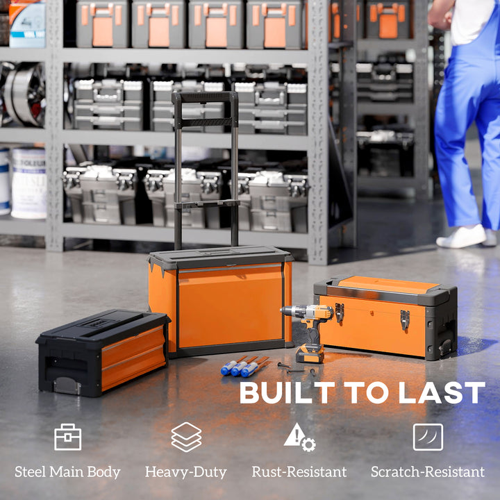 3-in-1 Stackable Rolling Tool Box - Orange