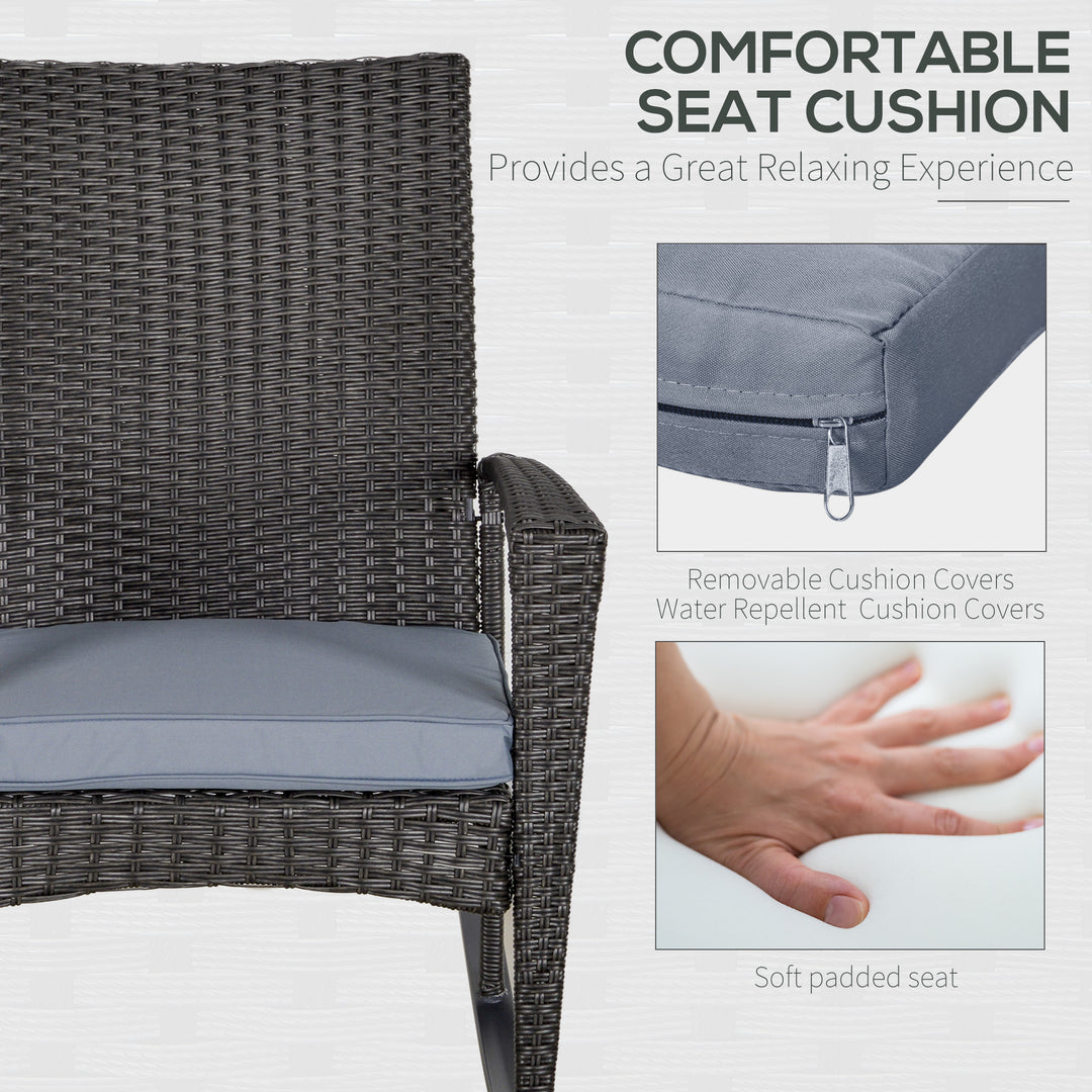 Outdoor PE Rattan Rocking Chair, Garden Rocking Chair Set with Armrest and Cushion, Grey