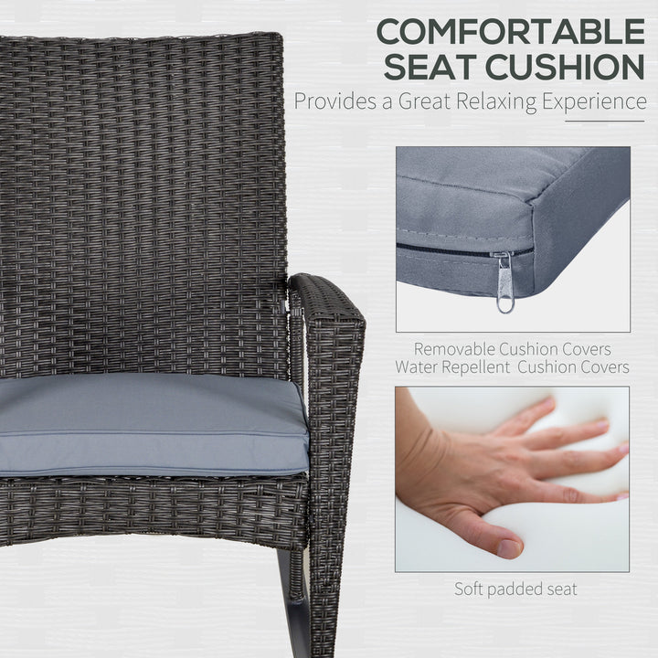 Outdoor PE Rattan Rocking Chair, Garden Rocking Chair Set with Armrest and Cushion, Grey