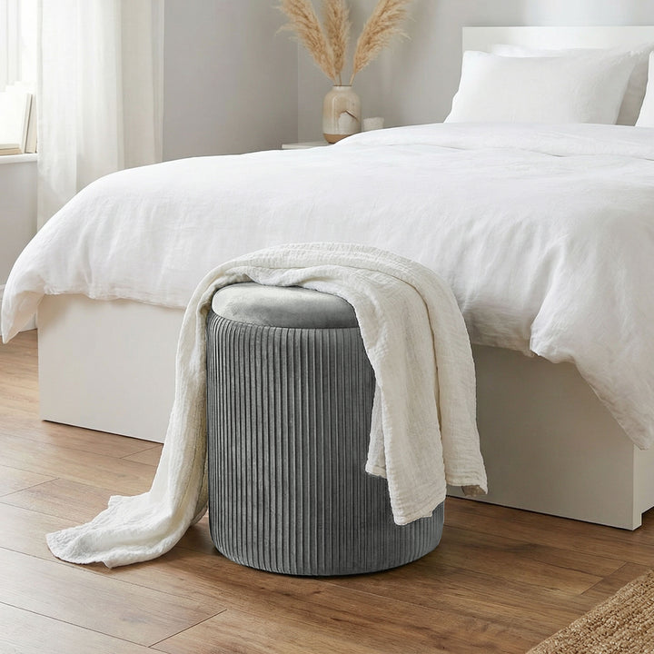 Storage Ottoman Modern Velvet Round Foot Stool for Living Room Bedroom