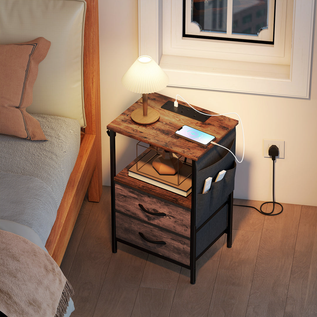 Bedside Table with Charging Station