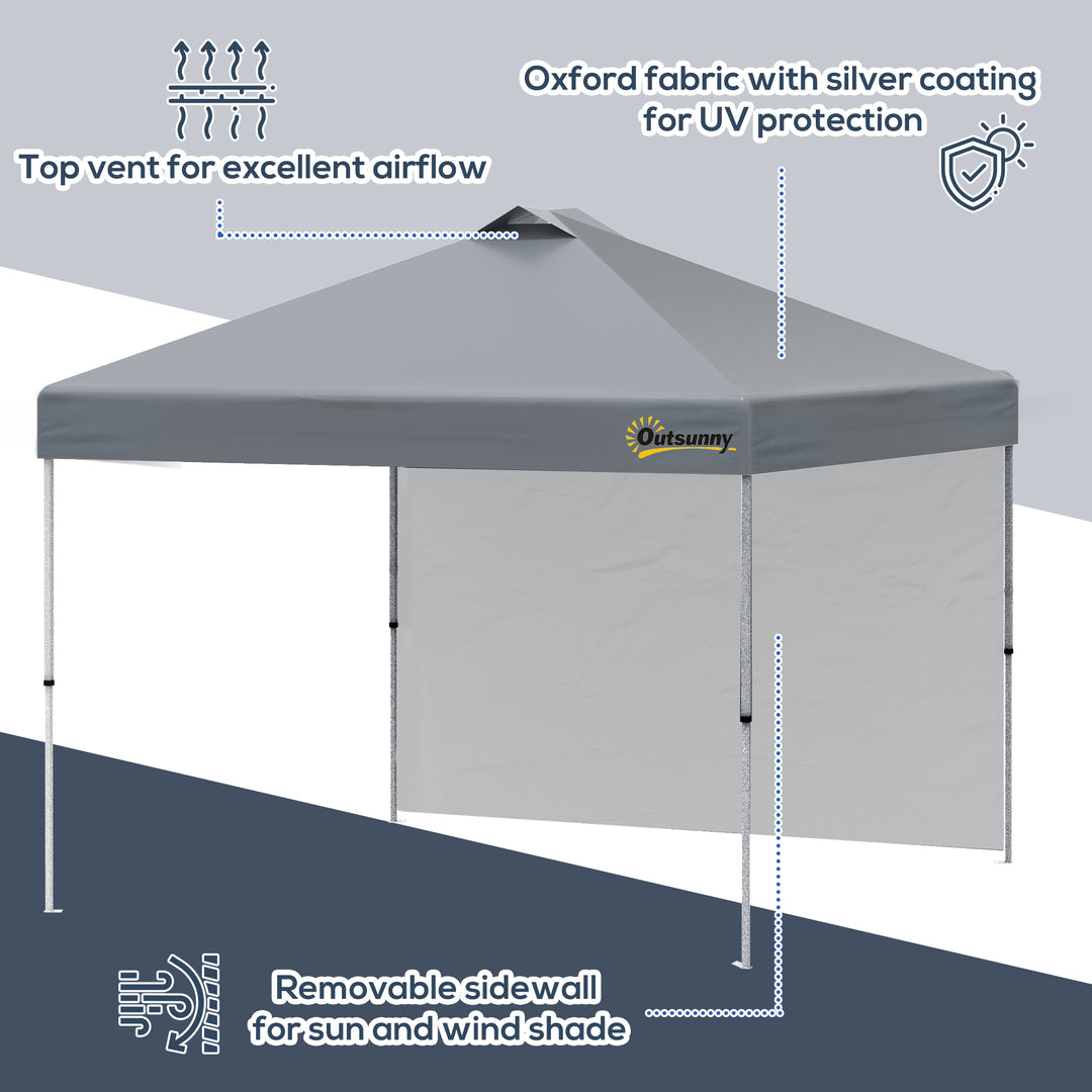 Outsunny Pop Up Gazebo Tent 3x3m with Sidewall, Roller Bag, Adjustable Height, Event Shelter, Grey