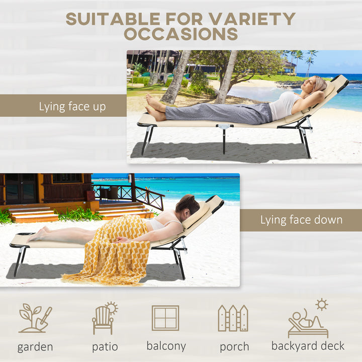 Outdoor Folding Sun Lounger Set of 2 with Face Hole, 4 Level Adjustable Backrest Reclining Garden Lounger, Garden Recliner Sunbed with 600 D Oxford Cloth Seat and Pillow for Beach, Sand