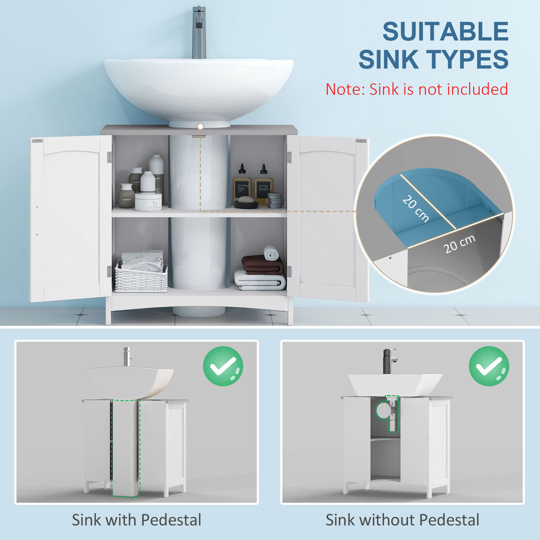 Pedestal Under Sink Cabinet with Double Doors, Modern Bathroom Vanity Unit, Storage Cupboard with Adjustable Shelves, White