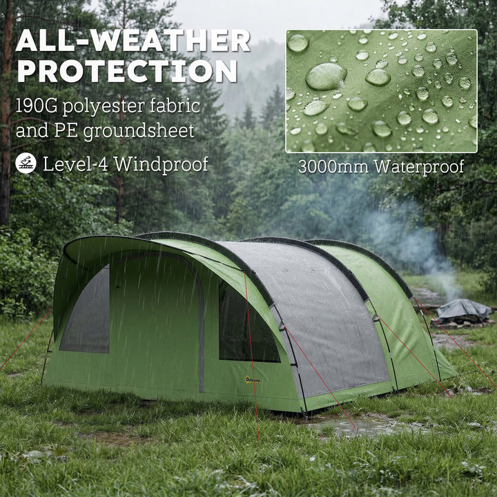 4 Person Easy Setup Family Camping Tent with 2 Rooms, Waterproof Tunne