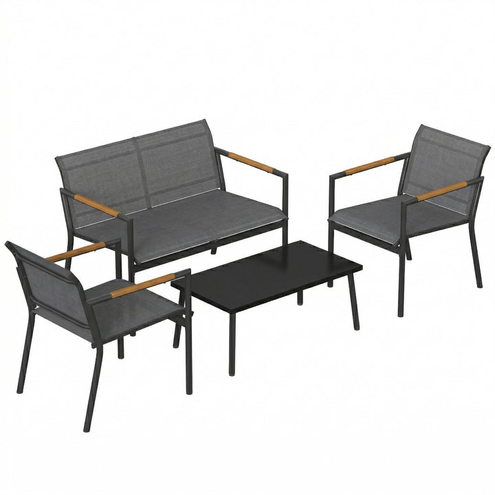 4 Seater Garden Furniture Set with Loveseat, Armchairs, Table, Metal G