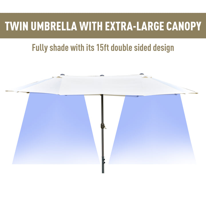 4.6M Sun Umbrella Canopy Double-sided Crank Sun Shade w/ Cross Base Off White