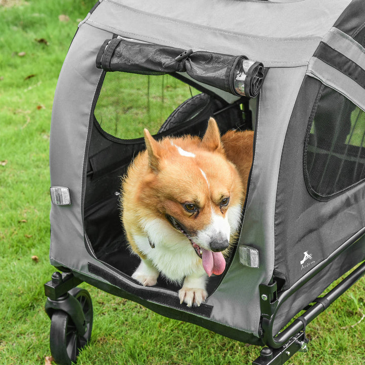 2-In-1 Pet Bike Trailer Dog Stroller Pushchair with Universal Wheel Reflector Flag Grey