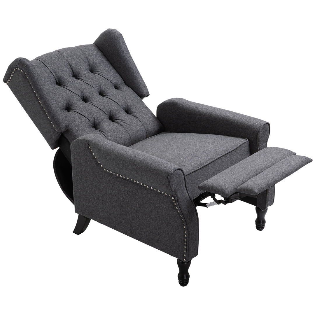 Recliner Armchair, Vintage Reclining Chair with Nail Head Trim, Wingback Chair with Button Tufted Back and Footrest, for Living Room, Dark Grey