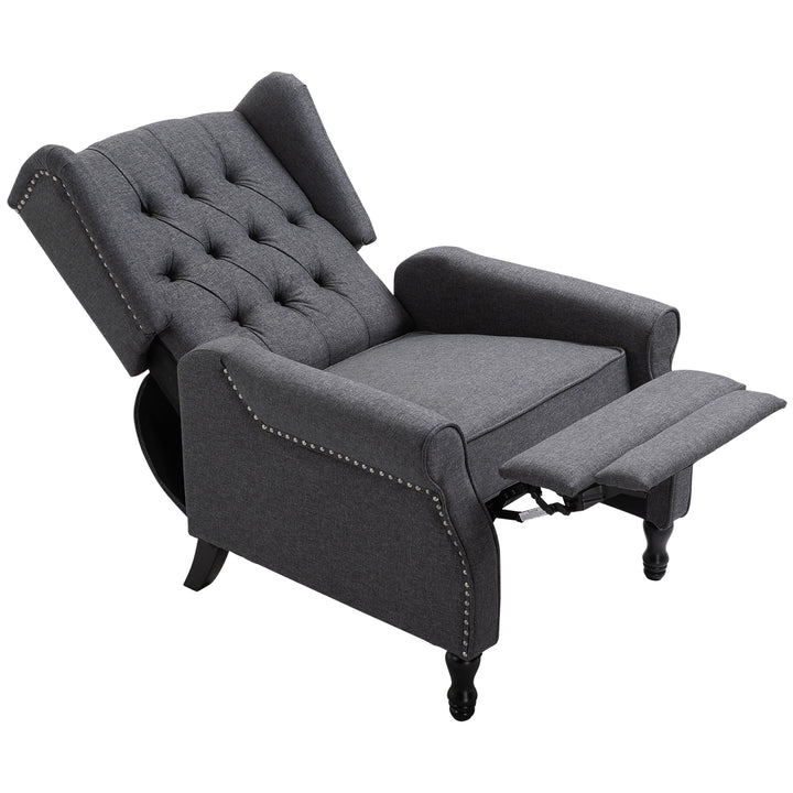 Recliner Armchair, Vintage Reclining Chair with Nail Head Trim, Wingback Chair with Button Tufted Back and Footrest, for Living Room, Dark Grey