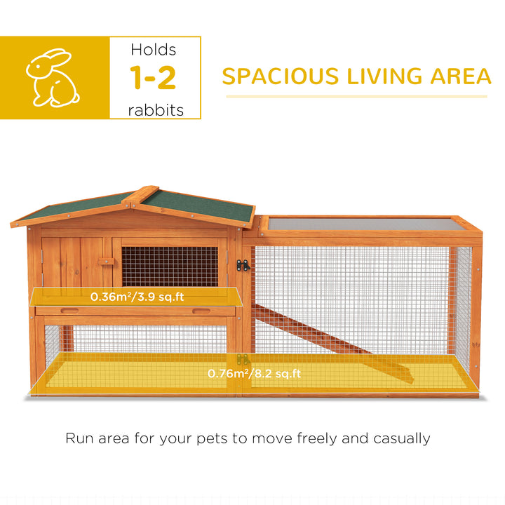 Rabbit Hutch with Run Wooden Guinea Pig Hutch Outdoor Bunny Cage Hide House with Sliding Tray, Hay Rack, Ramp, 156 x 58 x 68cm, Orange