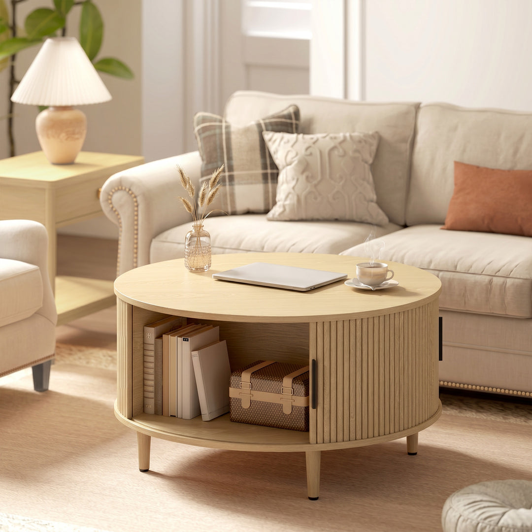 Coffee Table with Lift Top and Hidden Storage, Round Centre Table with