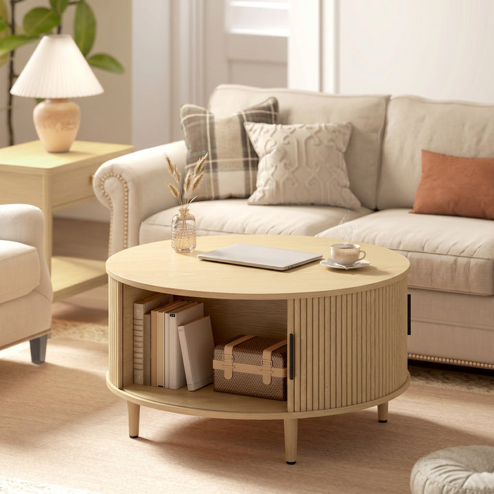 Coffee Table with Lift Top and Hidden Storage, Round Centre Table with