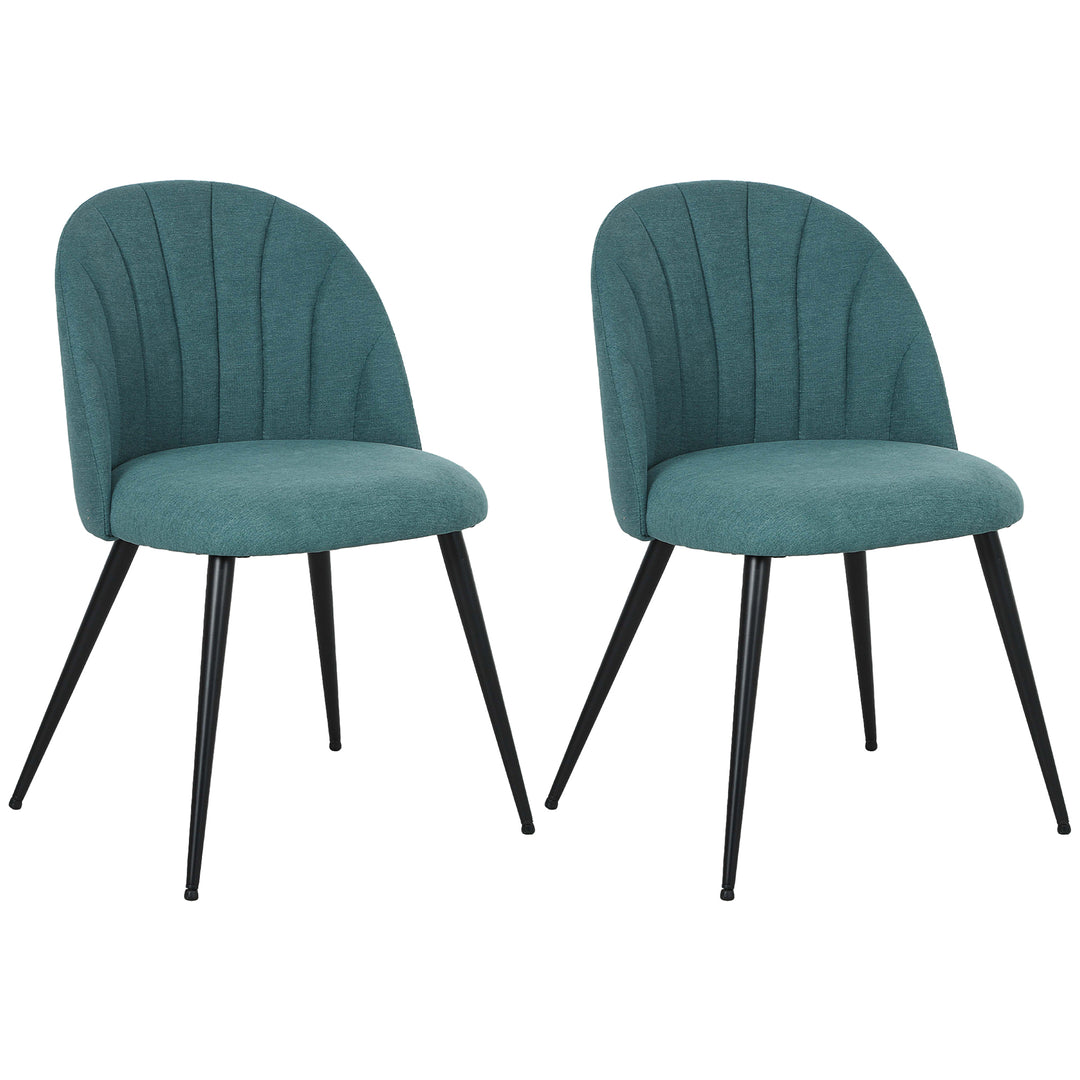 Dining Chairs Set of 2, Modern Upholstered Kitchen Chairs with Metal Legs, Shell Backrest and Padded Seat for Dining Room, Bedroom, Living Room, Vanity, Green