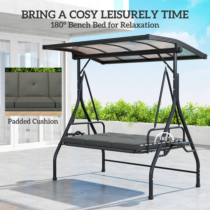 Convertible Three-Seater Swing Bench Bed - Dark Grey