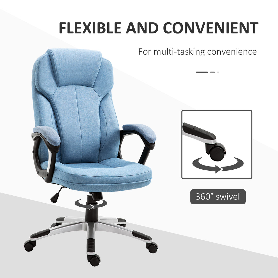 Office Chair, Linen Fabric Desk Chair, Height Adjustable Computer Chair with Padded Armrests, Swivel Wheels and Tilt Function, Blue