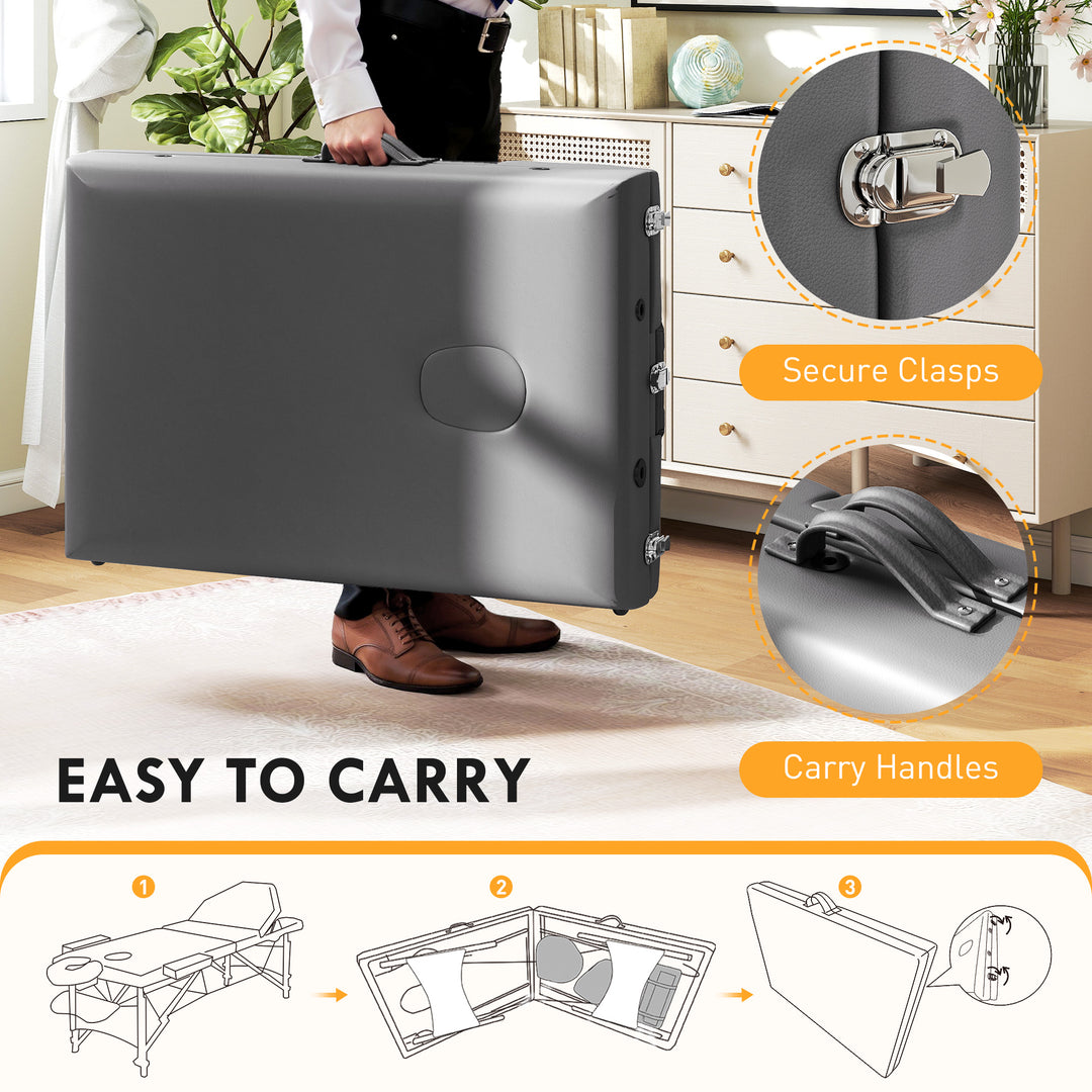 Foldable Massage Table with Beech Wood Legs - Grey